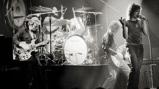 (from left) John Paul Jones, John Bonham, Robert Plant and Jimmy Page perform in Zurich, Switzerland in 1980