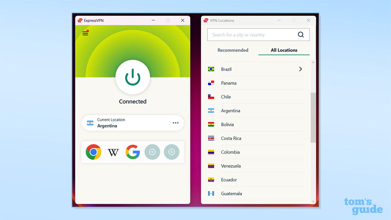 Screenshot of ExpressVPN Argentina location