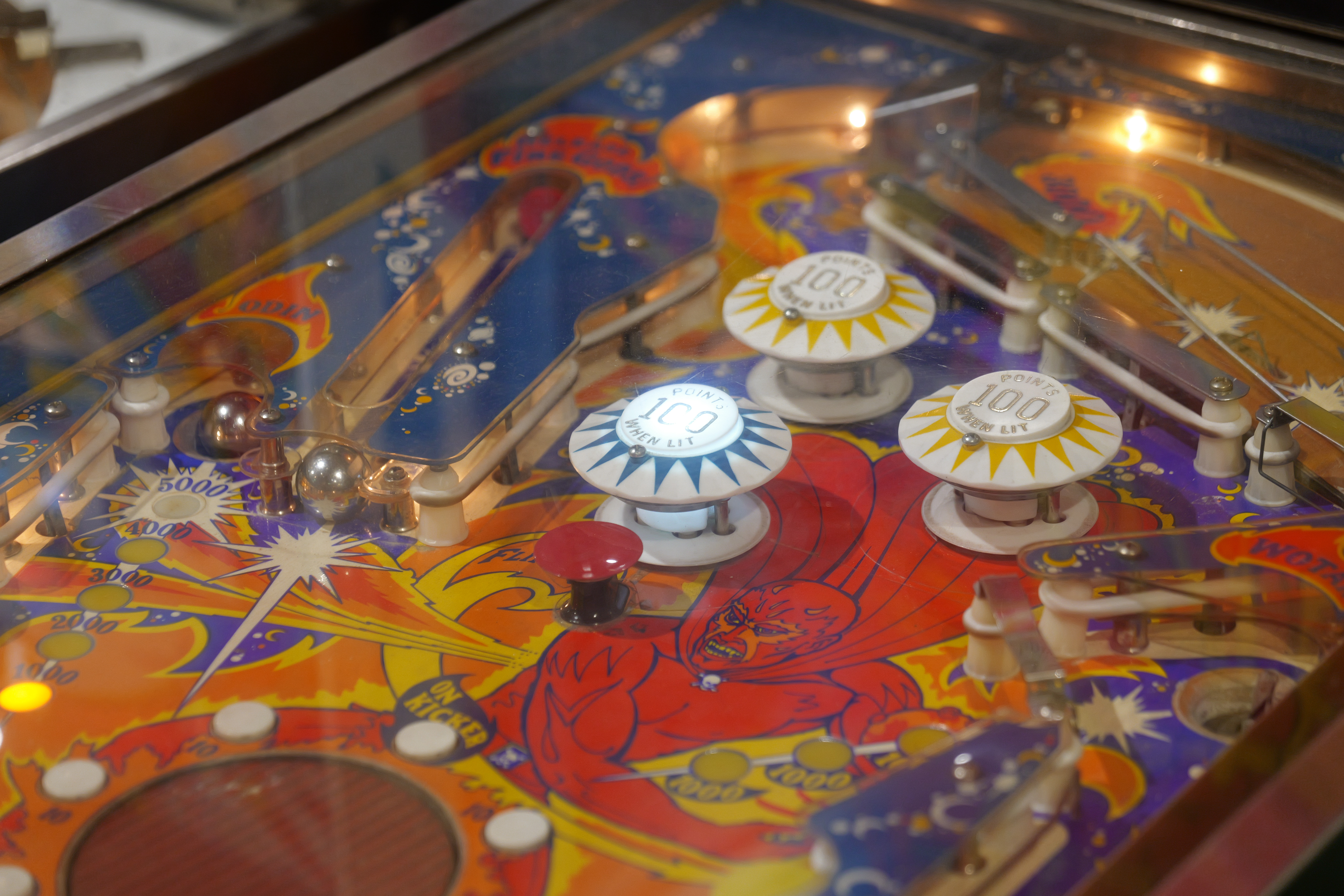 Close-up of a pinball machine