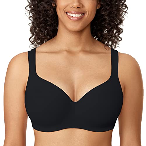 Delimira Women's Padded Bra T Shirt Underwired Support Bra Balcony Seamless Full Cup Comfort Bra Black 38b