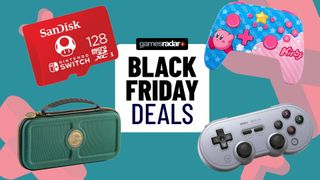 Black Friday logo surrounded by Switch accessories
