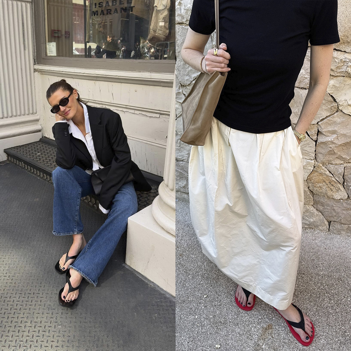 Influencers wearing trendy flip-flops