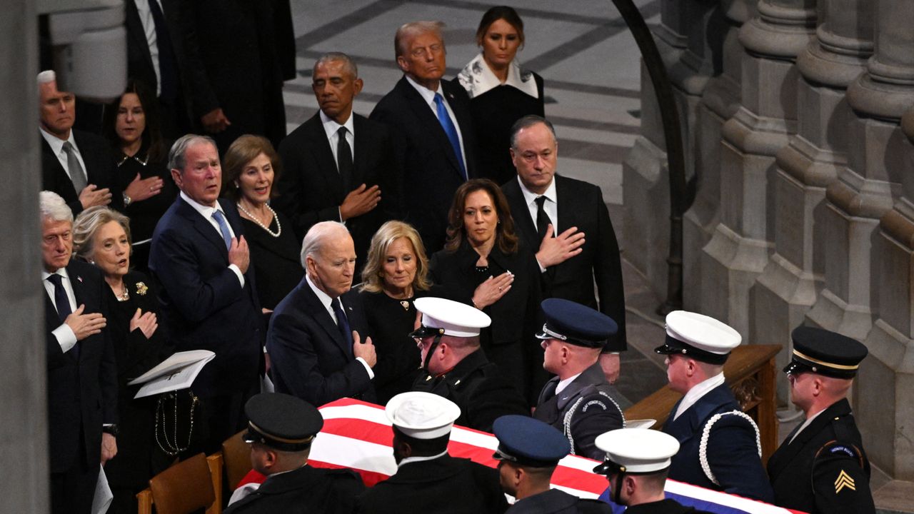 Jimmy Carter&#039;s state funeral attended by five living presidents