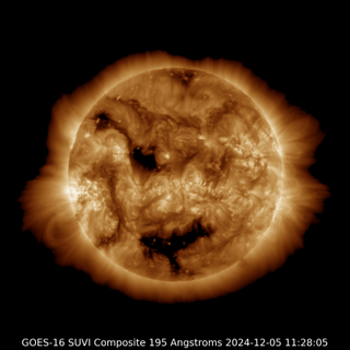 large Earth facing coronal holes visible in this satellite image could bring enhanced solar wind, triggering auroras on Dec. 6 through Dec. 7.