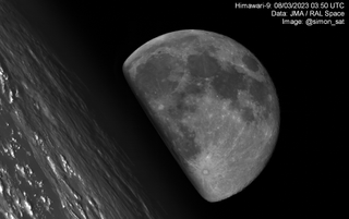 The moon seen rising above Earth by the Japanese weather satellite Himawari-9