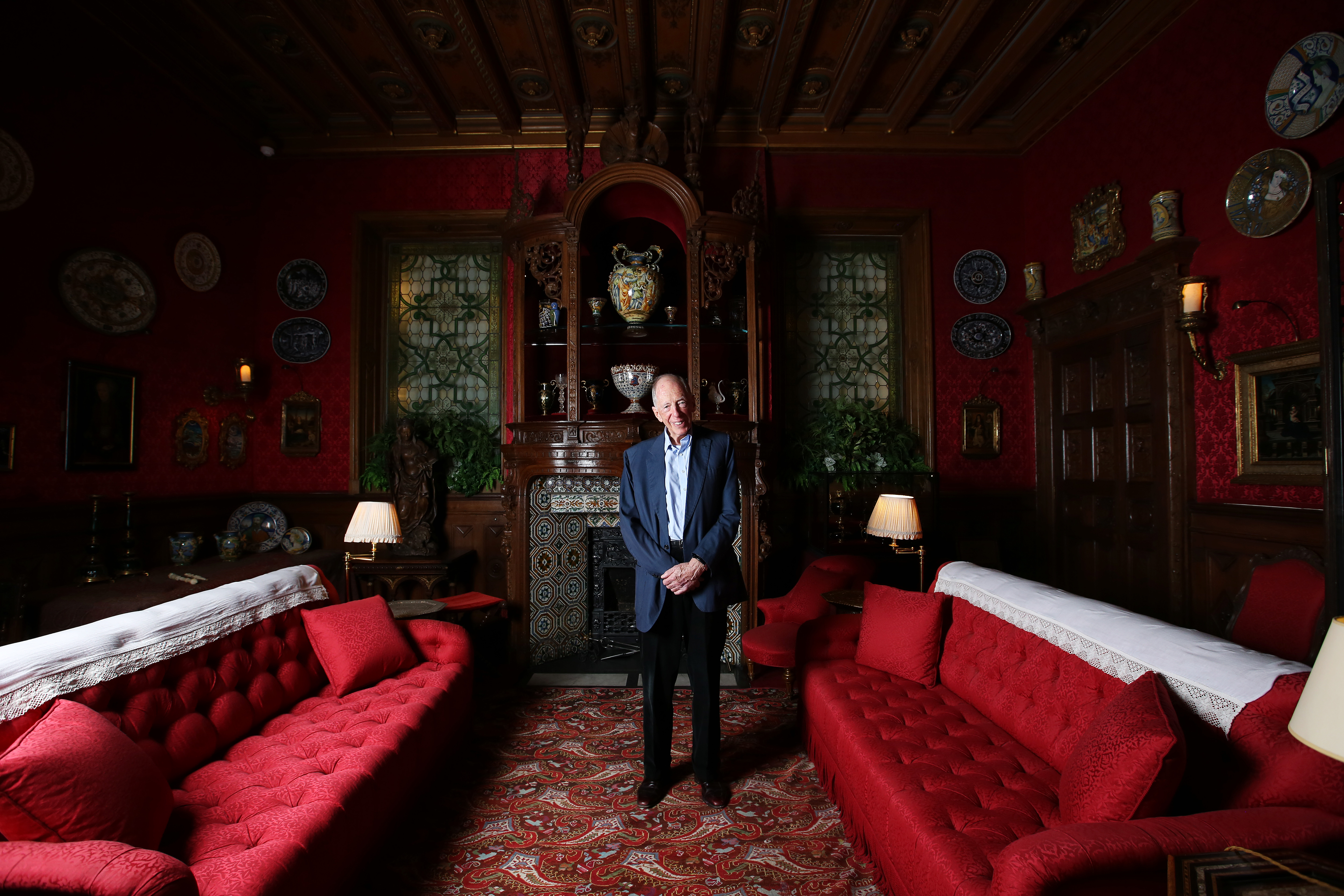 Portrait of Lord Rothschild, photographed in the Smoking Room at Waddesdon Manor, his home in Waddesdon, near Aylesbury, Buckinghamshire. Picture date: Monday August 12, 2019. Photograph by Clara Molden/Country Life Picture Library OVERS