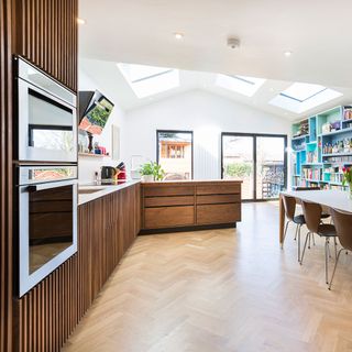 kitchen with glass door and wooden counter