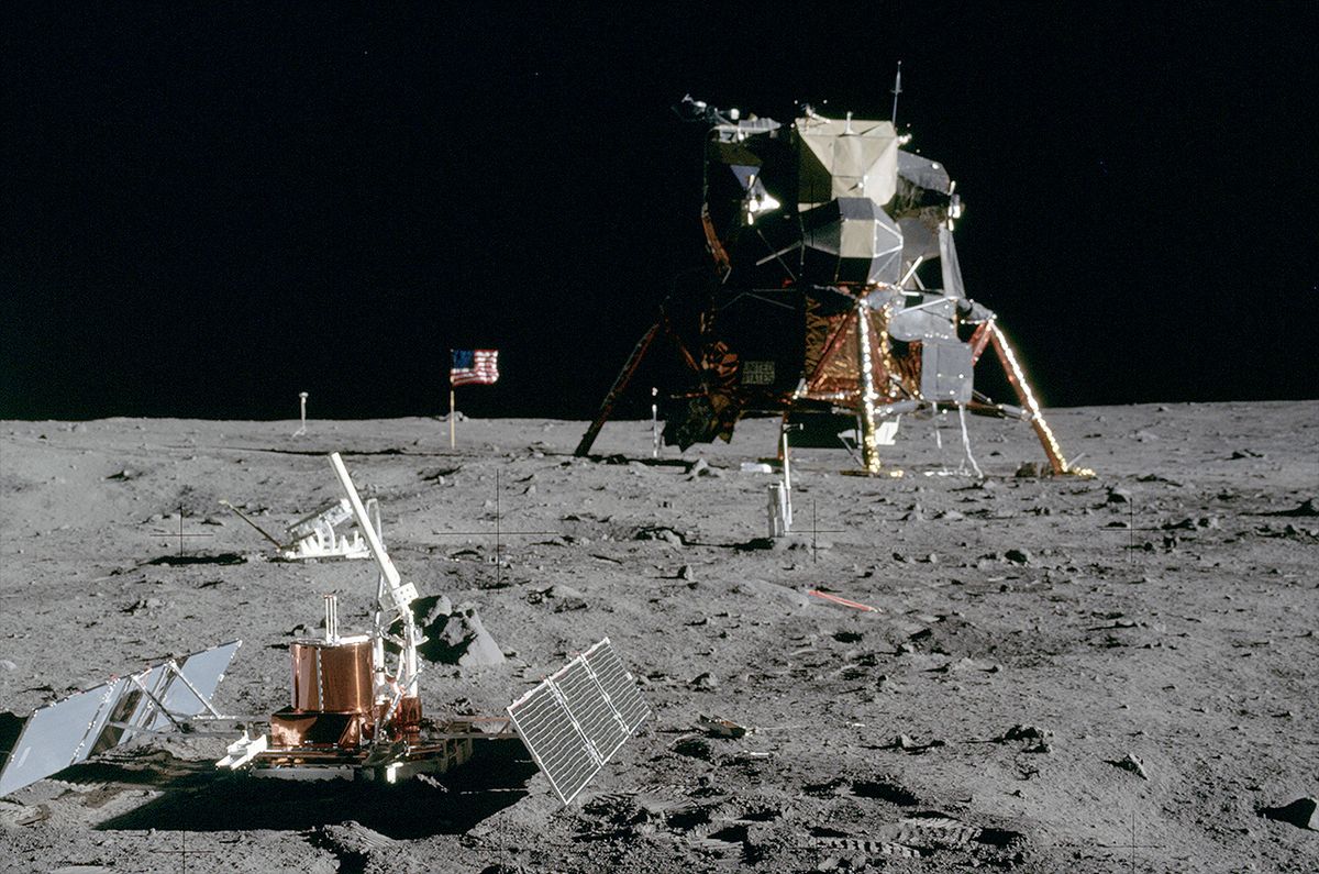 Tranquility Base, the Apollo 11 moon landing site, as photographed on July 20, 1969. A new U.S. law protects the site and the other Apollo landing sites from purposeful or inadvertent disturbance 50 years later.