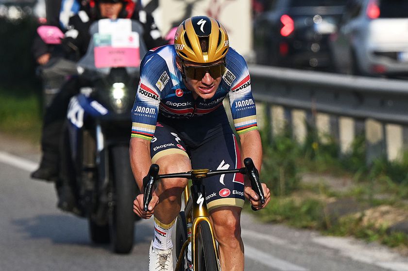 BERGAMO, ITALY - OCTOBER 11: Remco Evenepoel of Belgium and Team Soudal Quick-Step competes during the 119th Il Lombardia 2025 a 241km one day race from Como to Bergamo on October 11, 2025 in Bergamo, Italy. (Photo by Dario Belingheri/Getty Images)