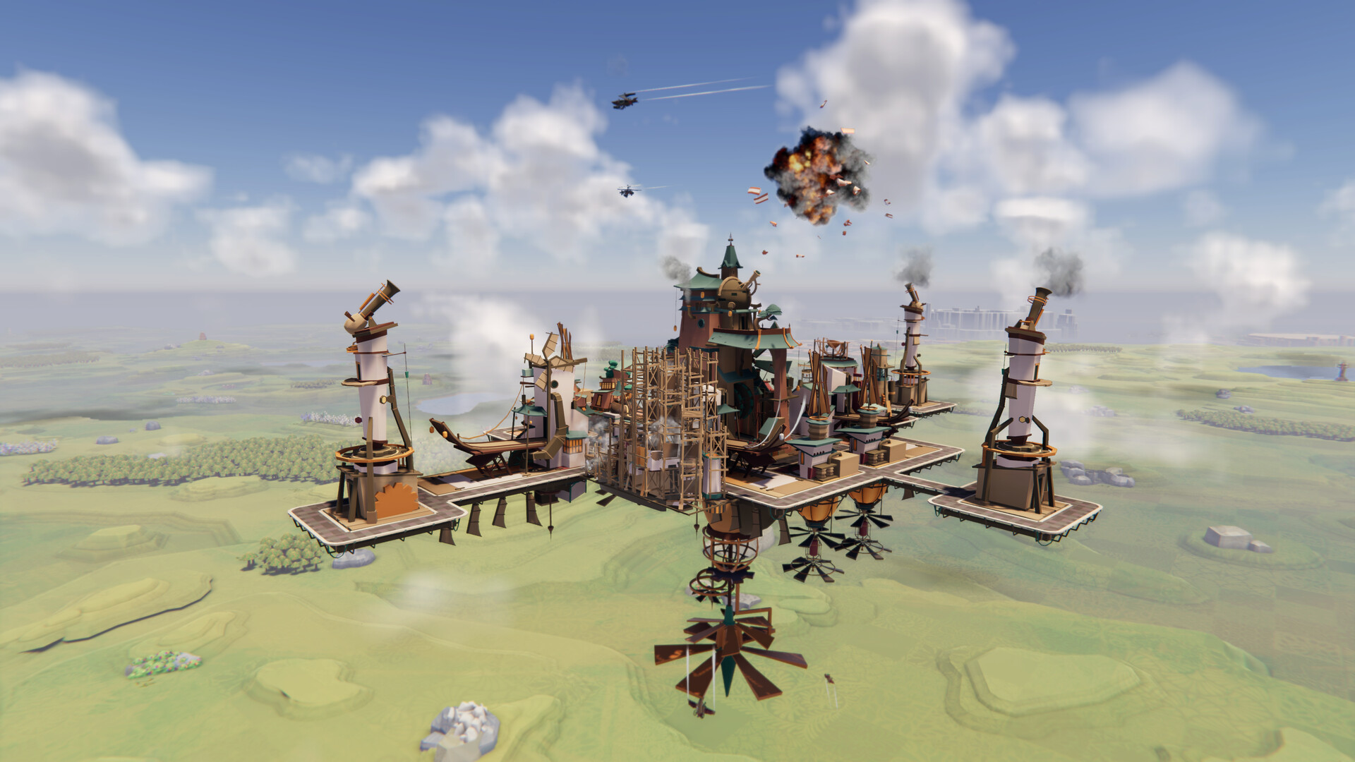  Get ready to balance your flying city and shoot down air pirates in Airborne Empire 