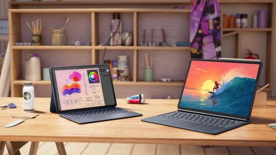 The Lenovo Yoga Tab Gen 2 and Lenovo Yoga Tab Plus Gen 2 with optional keyboards