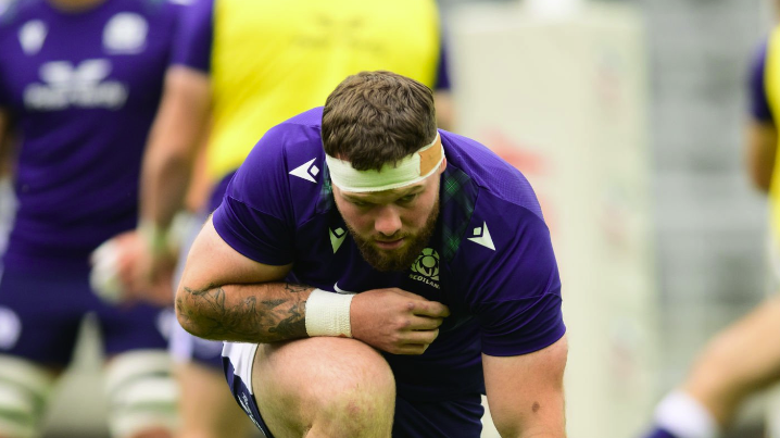 Ewan Ashman of Scotland warms up ahead of the Chile vs Scotland live stream in the Summer Internationals rugby series 2024 