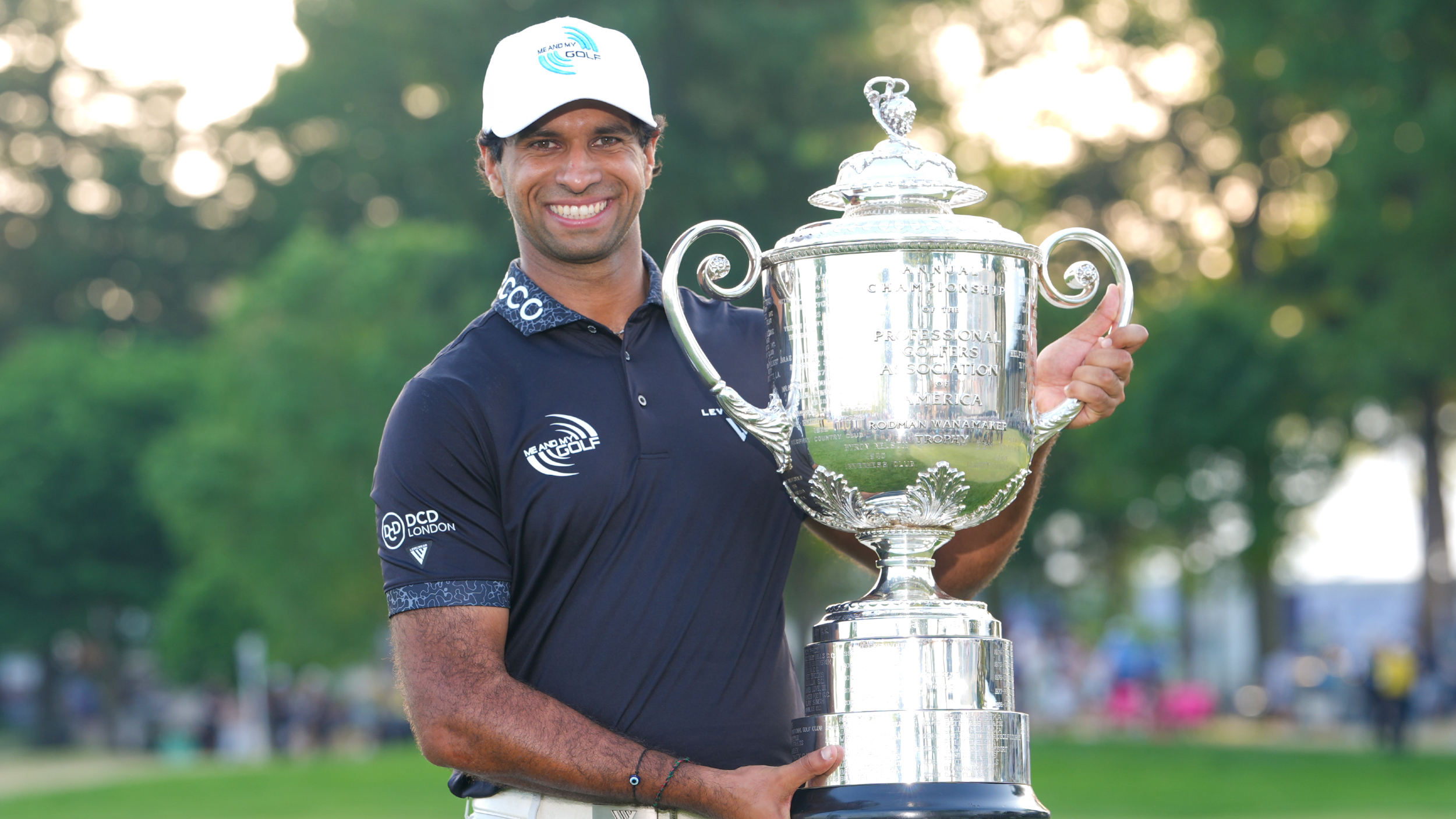 Aaron Rai with the PGA Championship trophy