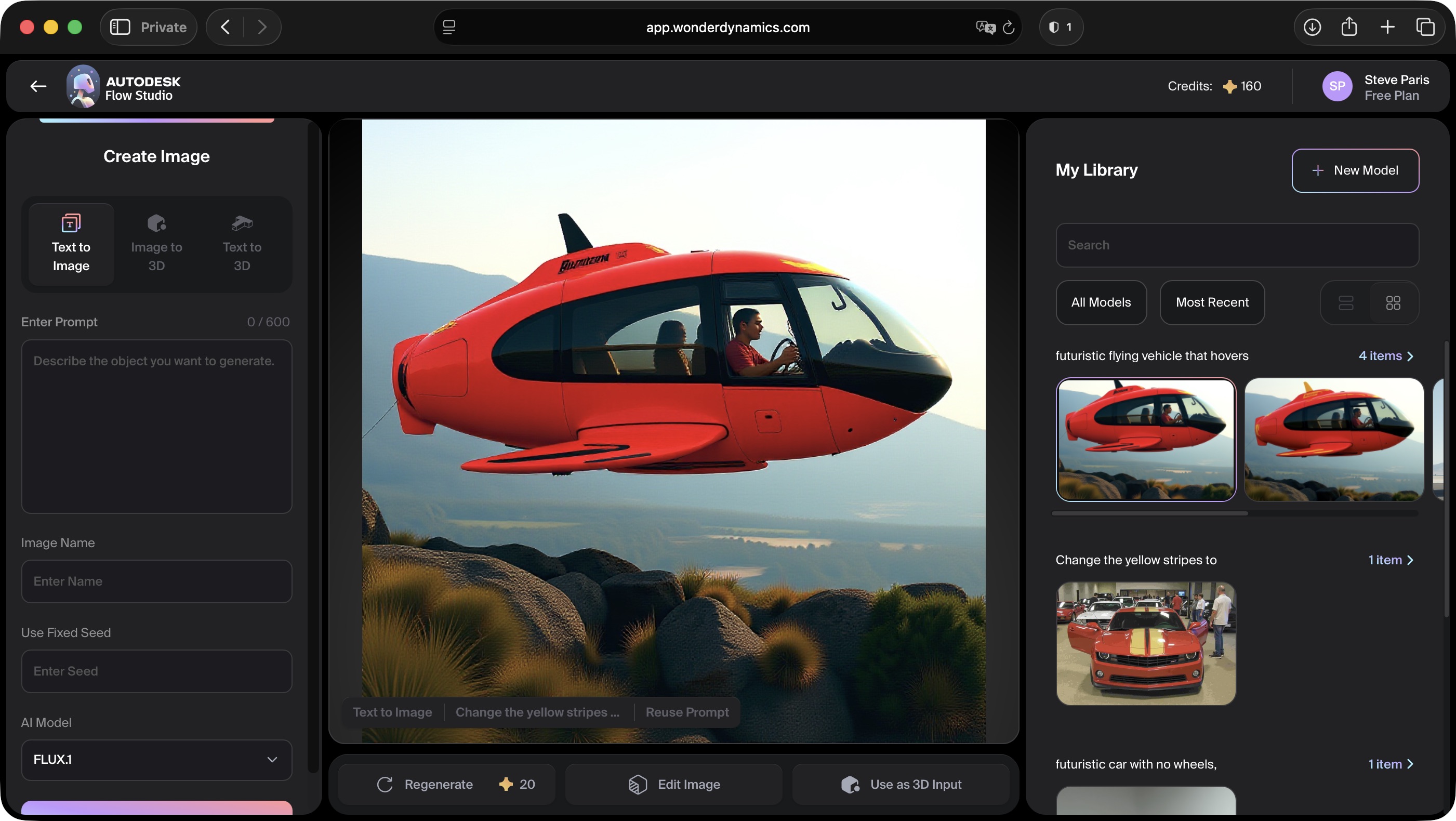 Using Wonder Tools in Autodesk Flow Studio to see what 3D models we can create with AI