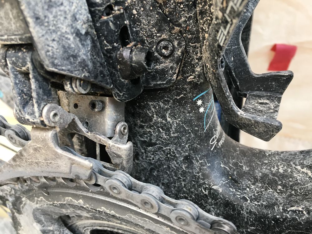 Kwiatkowski's Shimano gears managed the muddy conditions well.