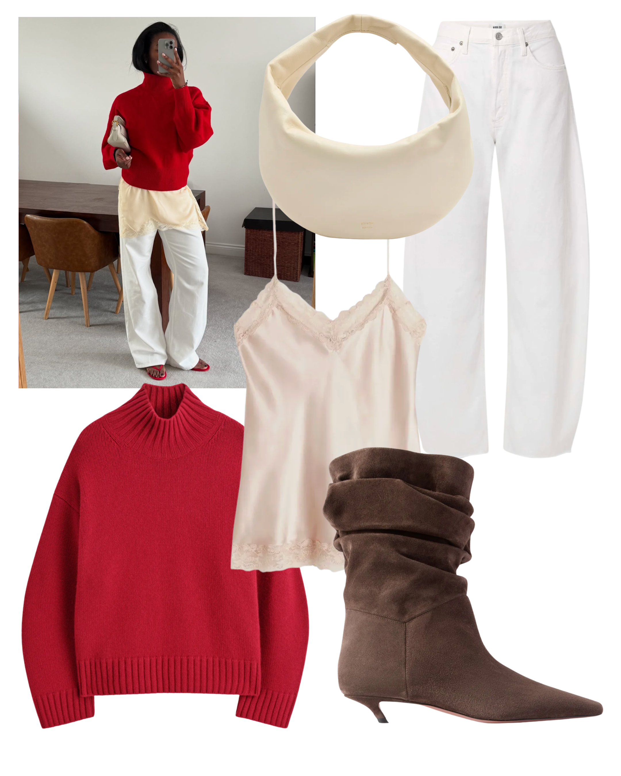 @nlmarilyn wears red jumper white jeans