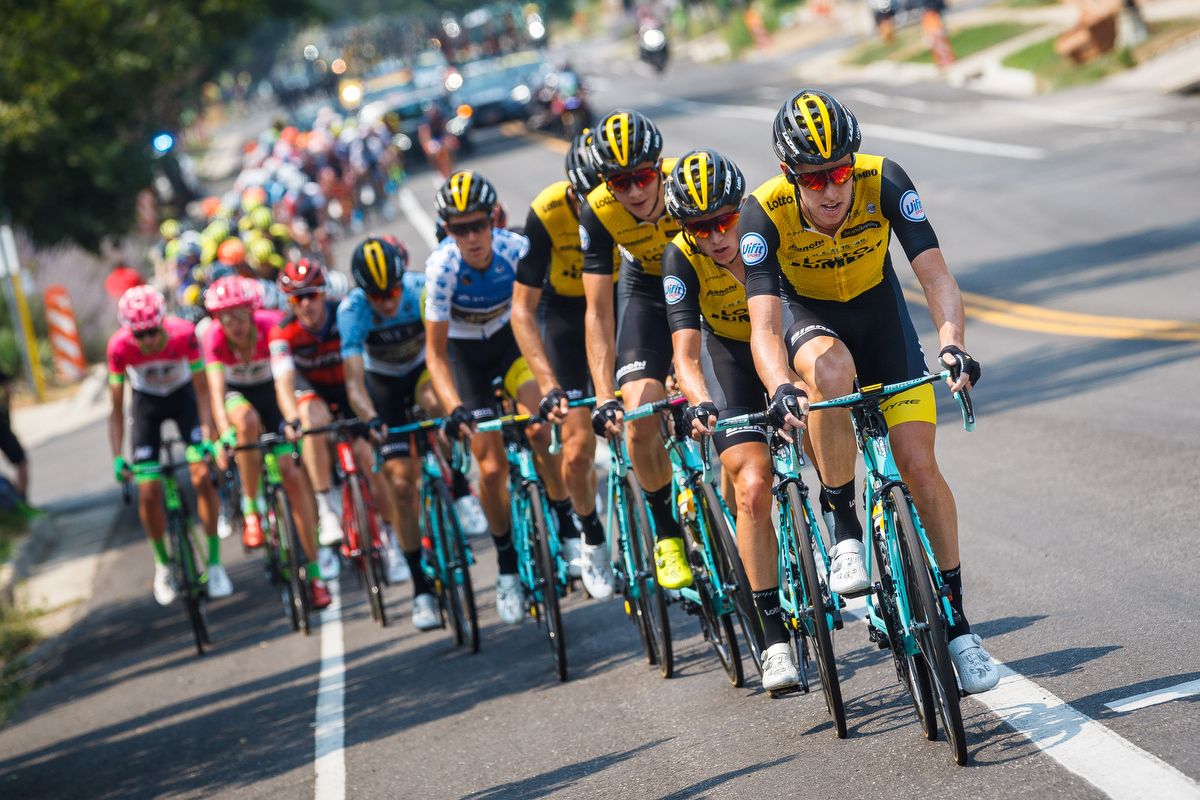 LottoNL-Jumbo lead the peloton during stage 4 at the Tour of Utah