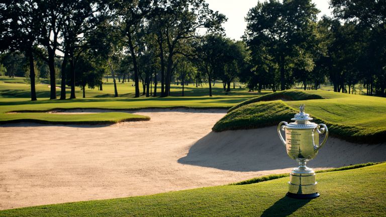 The Wanamaker Trophy on the 13th hole at Southern Hills