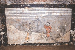 In this tomb mural, parents try to bury their child alive; they don’t go through with it because they find a treasure when digging the burial hole.