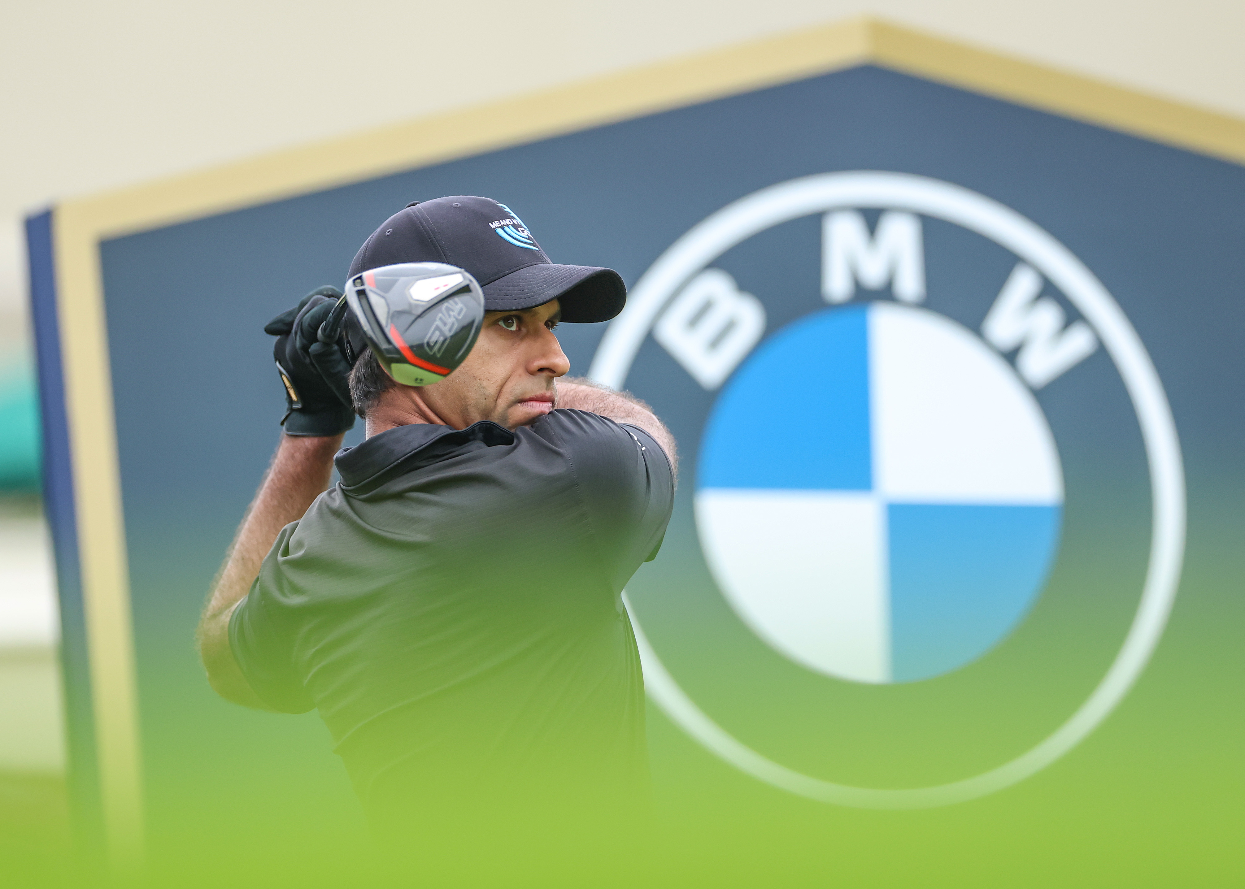 Aaron Rai hits a driver off the tee