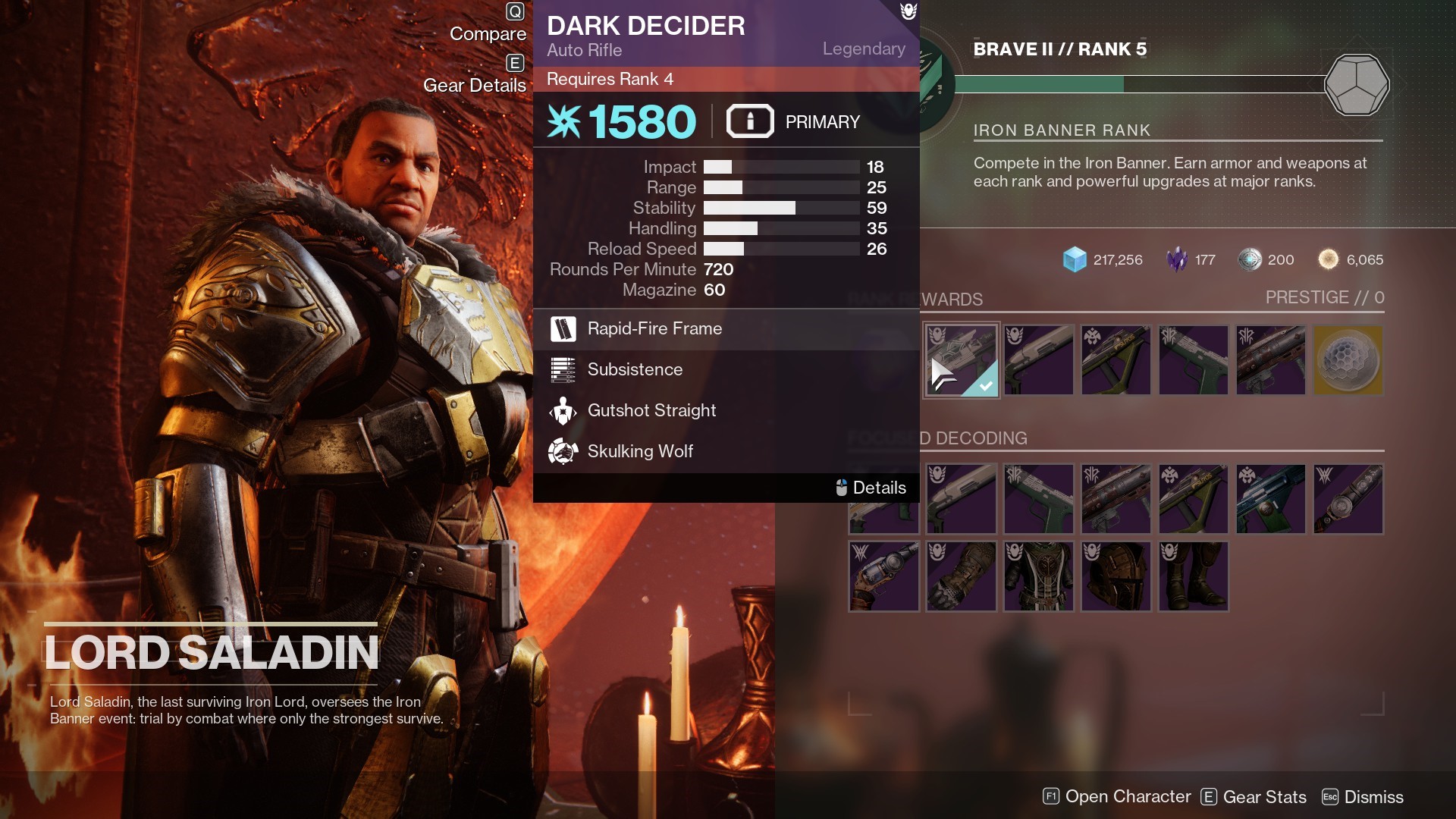 Destiny 2 Dark Decider god roll - Lord Saladin's menu
