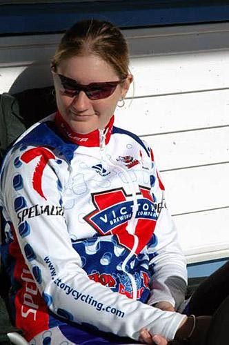 Lauren Franges waits to head out for a training ride