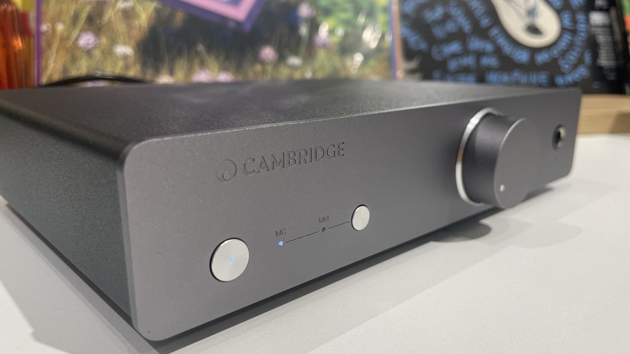 Cambridge Audio Duo MM/MC on desk with records in background