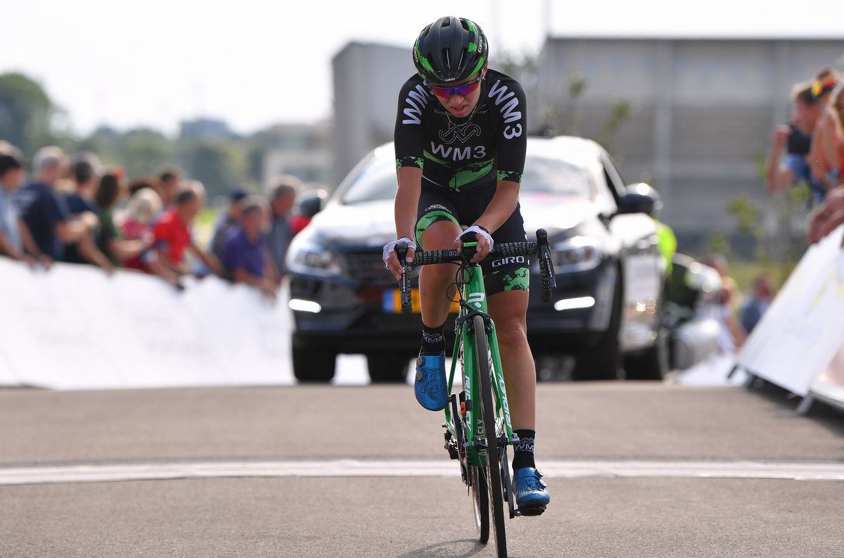Katarzyna Niewiadoma (WM3 Cycling) crosses the line