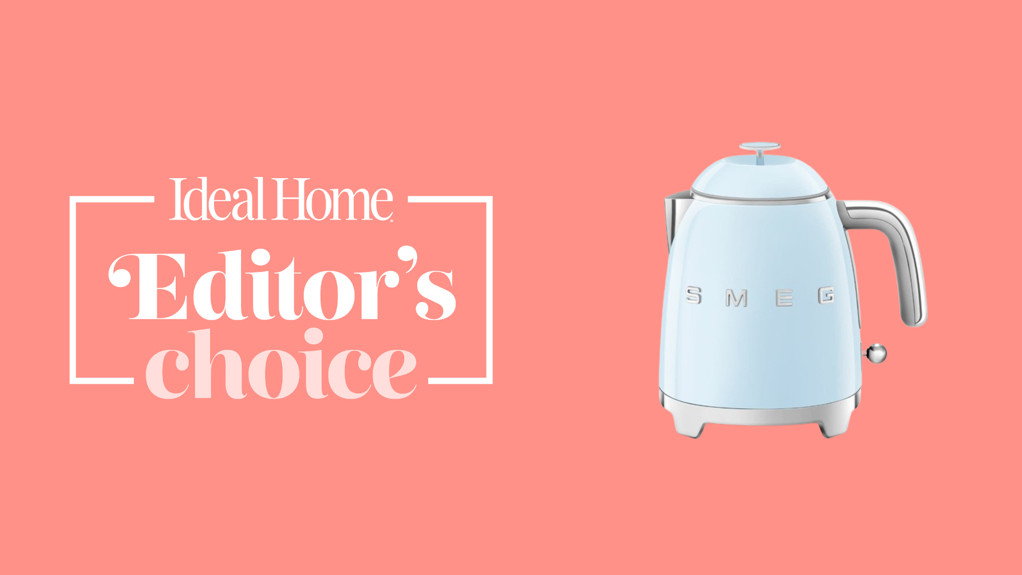 Blue smeg kettle on pink banner