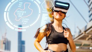 Runner wearing a VR headset