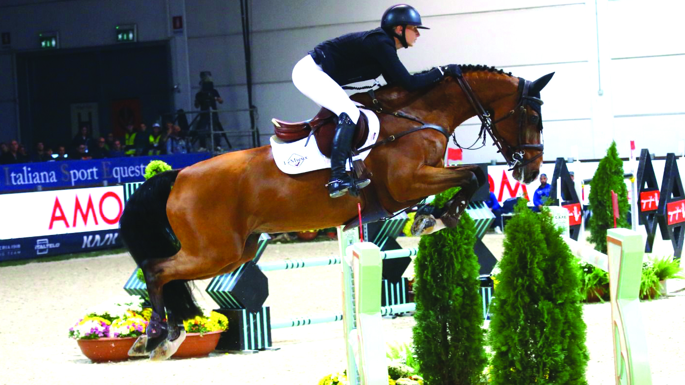 British showjumper Antonia Platt and Marvin Van De Waterhoeve in action in the World Cup leg of Verona