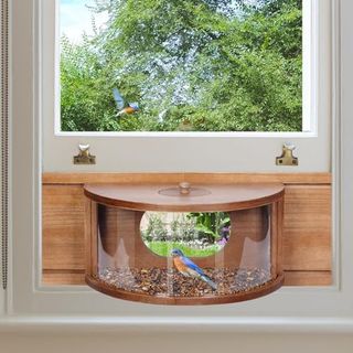 Mixxidea Wooden Bird Feeder With 180 Degree Clear View, Large Window Bird Feeder, in Window Bird Feeder With Easy-Refill Top, Easy to Assemble, 23-36" Wide for Watching (brown)