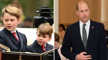 Composite of Prince George and Louis at Trooping the Colour and Prince William in Singapore