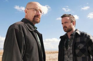BREAKING BAD High Bridge,Gran Via Productions, Sony Pictures Television series with Bryan Cranston at left and Aaron Paul