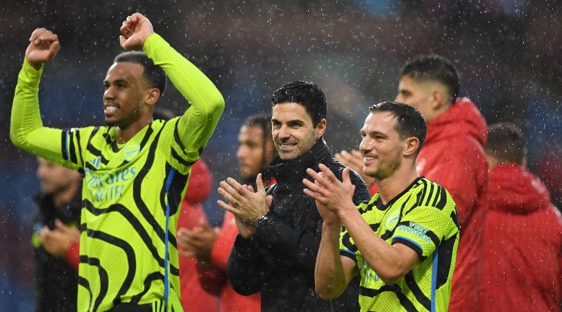 Mikel Arteta applauds Arsenal&#039;s fans after the Gunners&#039; 5-0 win at Burnley in February 2024.