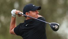 Rory McIlroy hits a driver off the tee