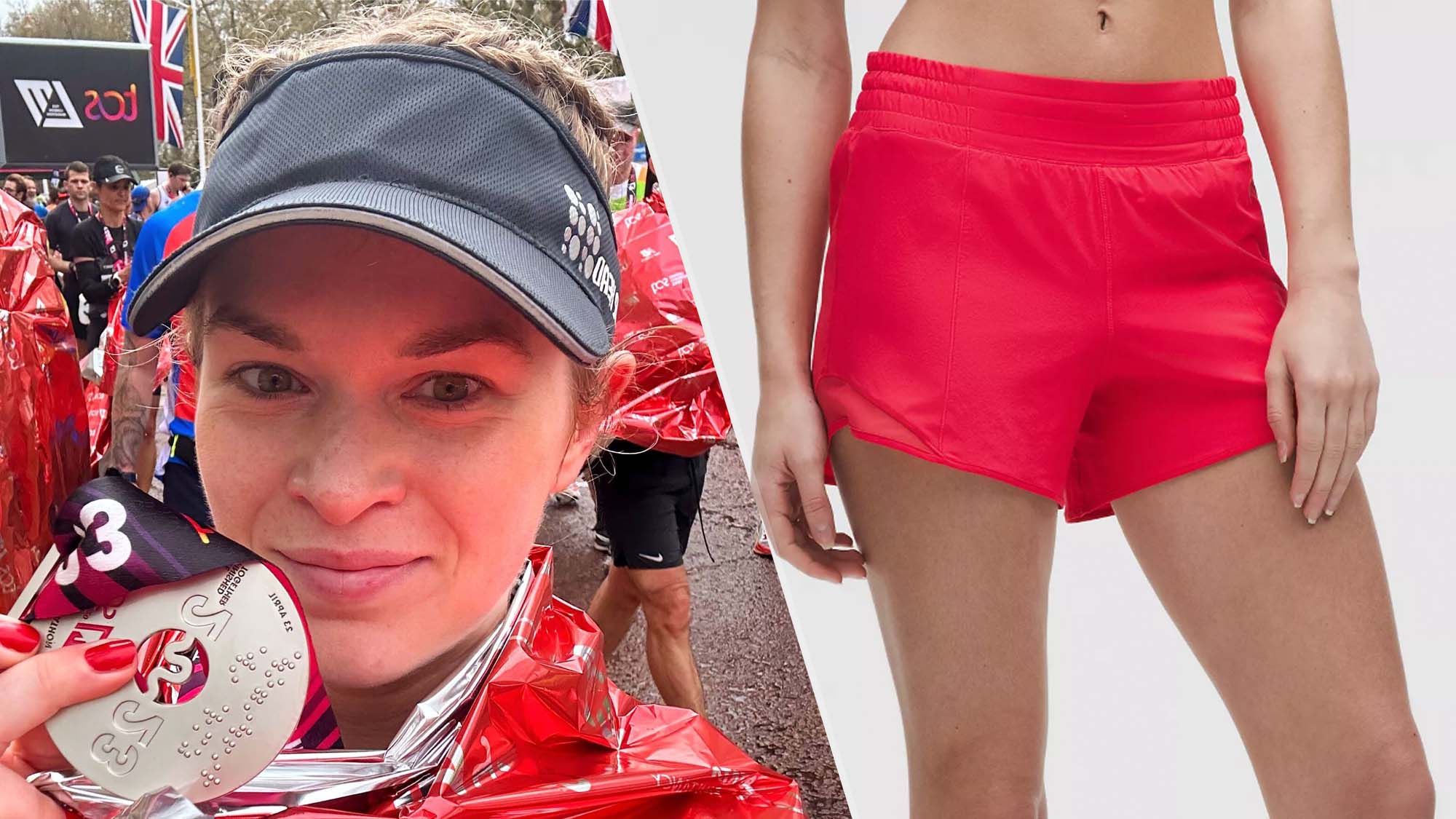 a photo of fitness editor Jane McGuire and the Lululemon Hotty hot shorts
