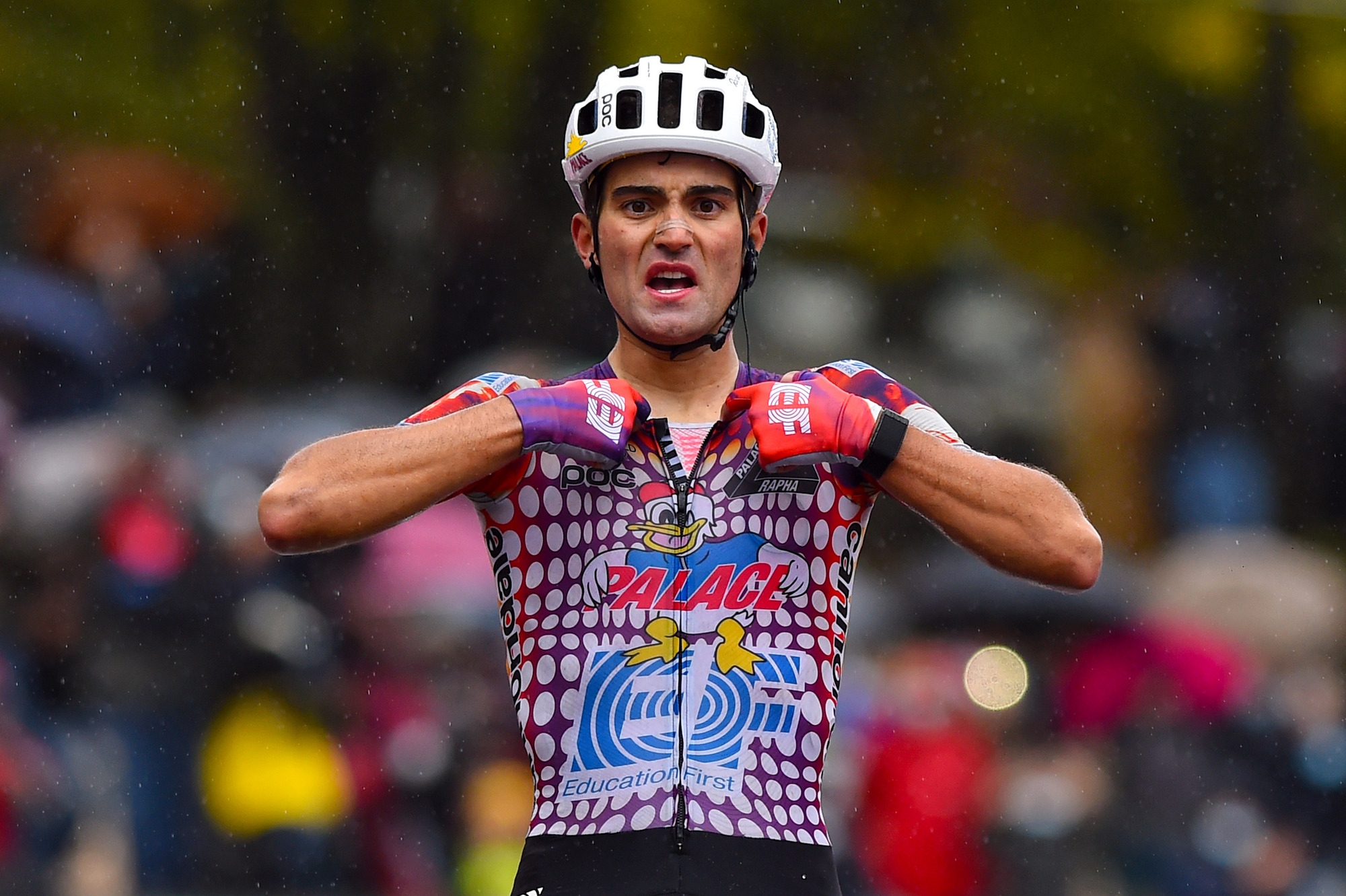 EF Pro Cycling's Ruben Guerreiro celebrates his victory on stage 9 of the 2020 Giro d'Italia