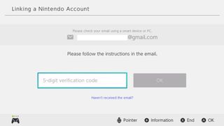 Creating a new Nintendo Account entering confirmation code