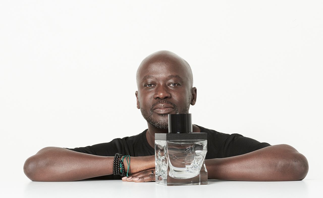 David Adjaye photographed with his decanter design for the Generations 80 Years Old from Glenlivet Distillery, the oldest single malt Scotch whisky ever bottled