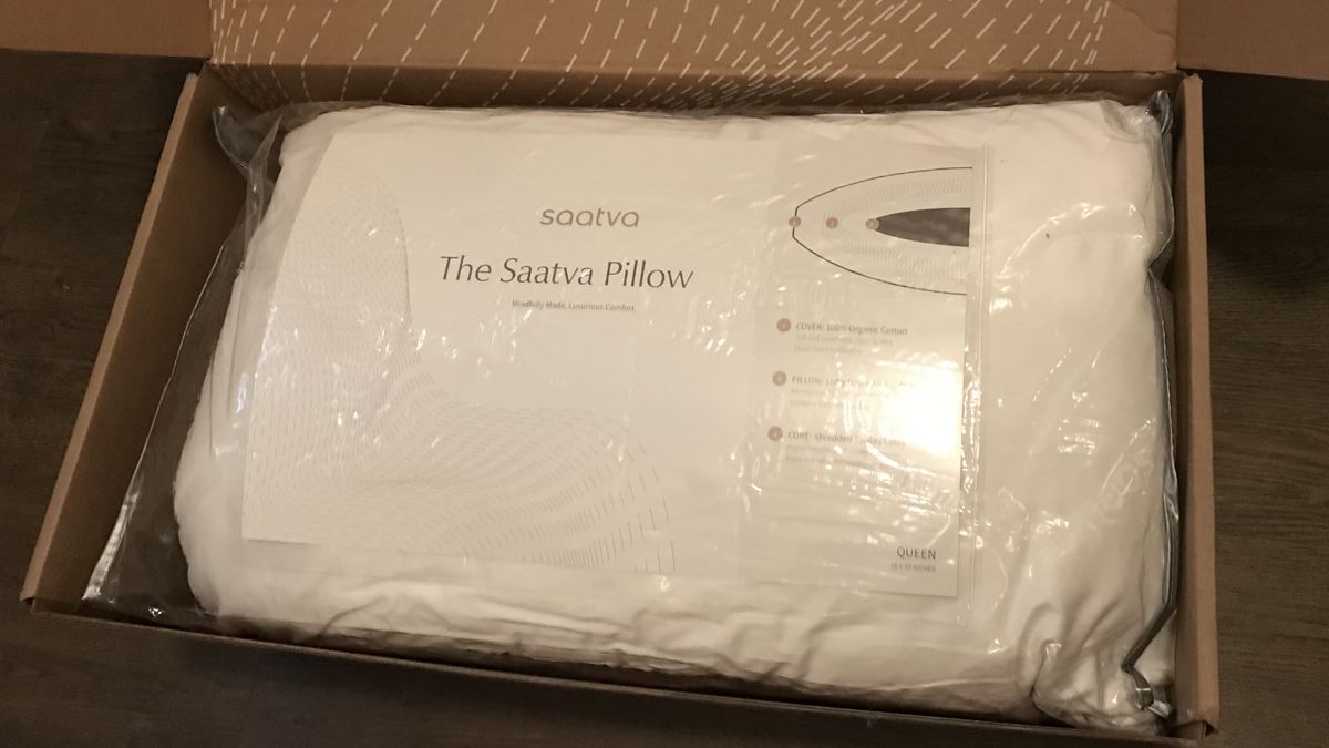 Saatva Latex Pillow packaged in a box