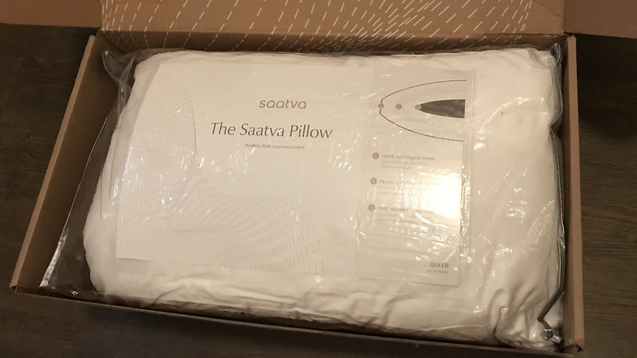 Saatva Latex Pillow packaged in a box
