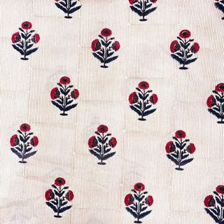 Red+Blue Poppy Hand Block Printed Cotton Fabric