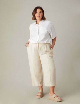 Live Unlimited London, Linen Blend Tapered Cropped Trousers