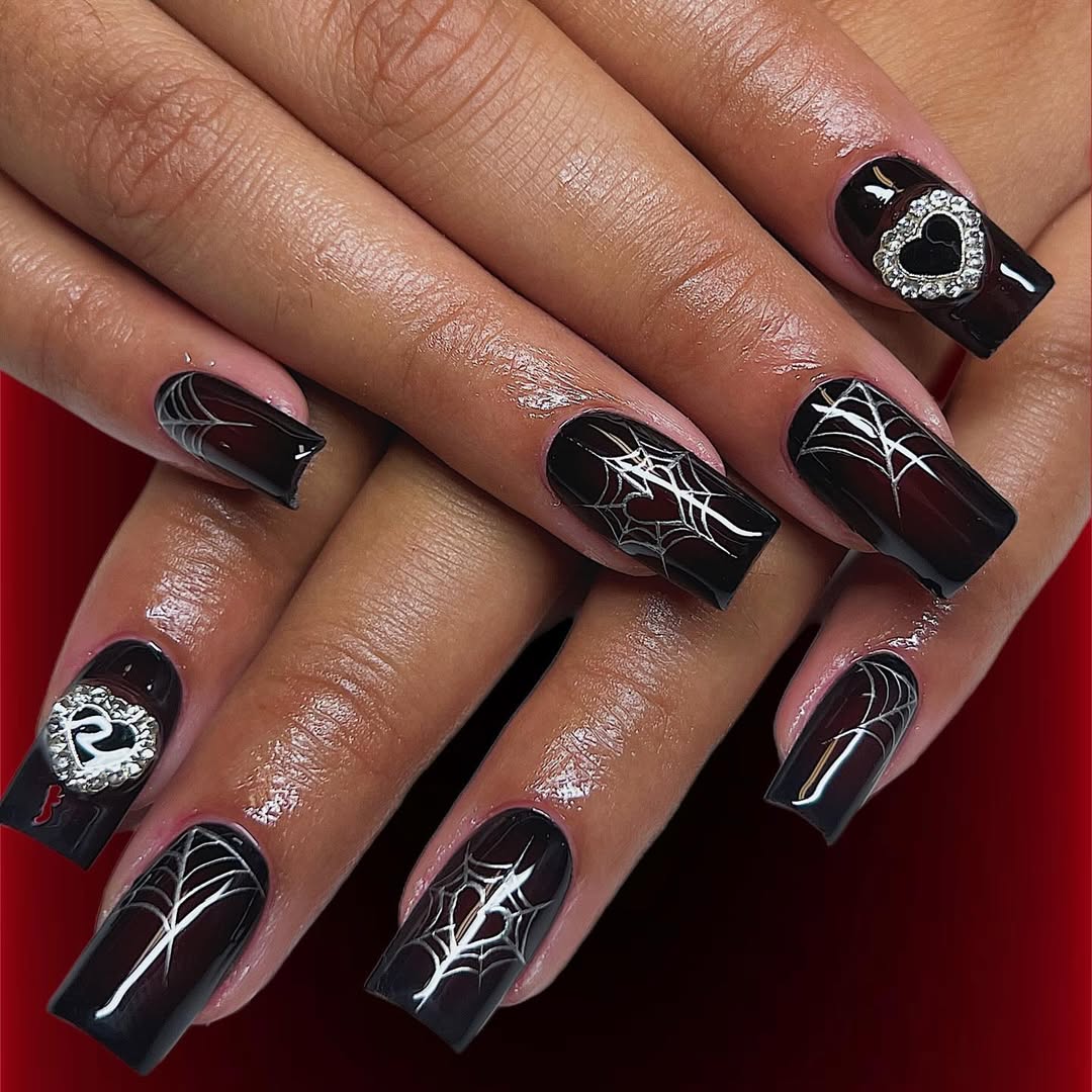 black widow halloween nails