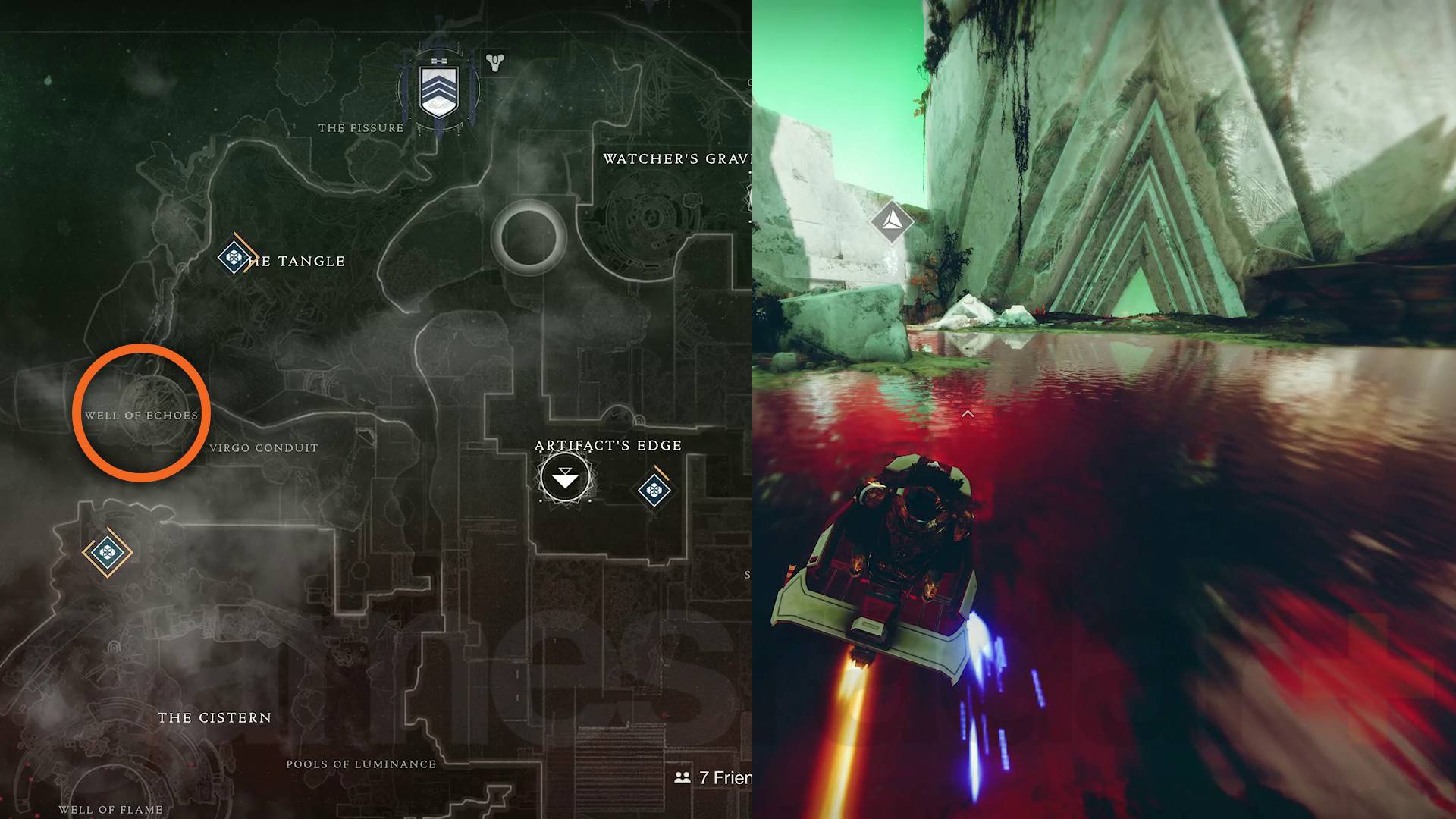 Destiny 2 Echoes Encoded Log well of echoes location tower and marked on Nessus map