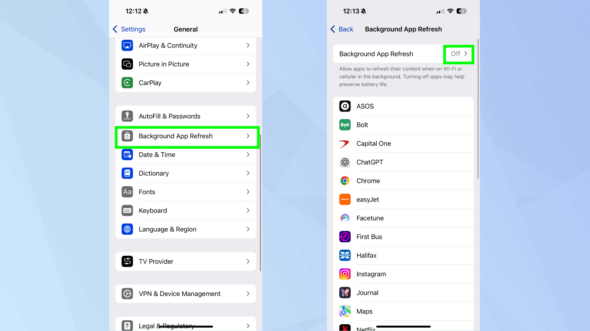 How to turn off background app refresh on iPhone 