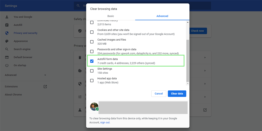 How to clear Google Chrome Autofill data