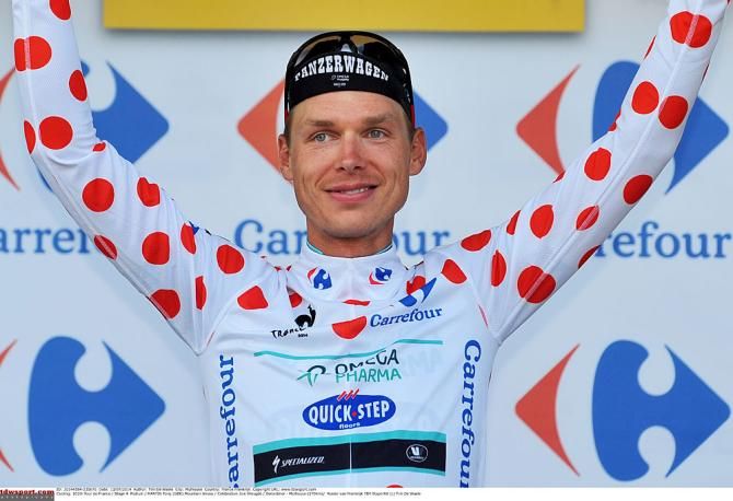 Tony Martin (Omega Pharma Quick Step) isn't often thought of as a climber, but here he is in the polka dot mountains jersey after stage 9