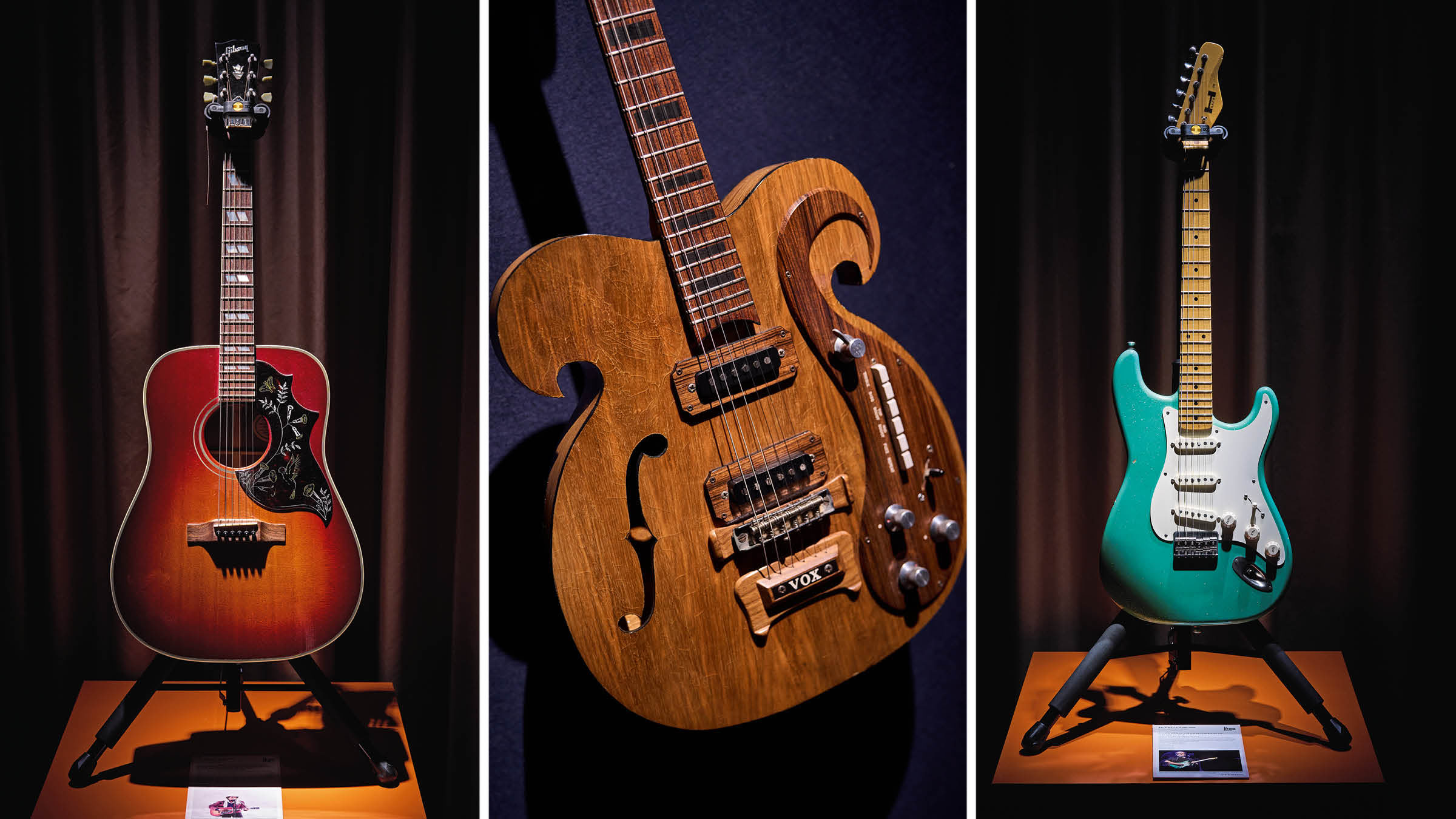 The Jim Irsay Collection [L-3]: The Gibson Hummingbird used by Bob Dylan at the inaugural concert for the then-President Elect Bill Clinton in &amp;rsquo;93; Walter Becker of Steely Dan&amp;rsquo;s stage-played Hahn 229 S-style electric; 1966 Vox Kensington prototype used by both John Lennon and George Harrison, and was present in the studio for the Magical Mystery Tour sessions.